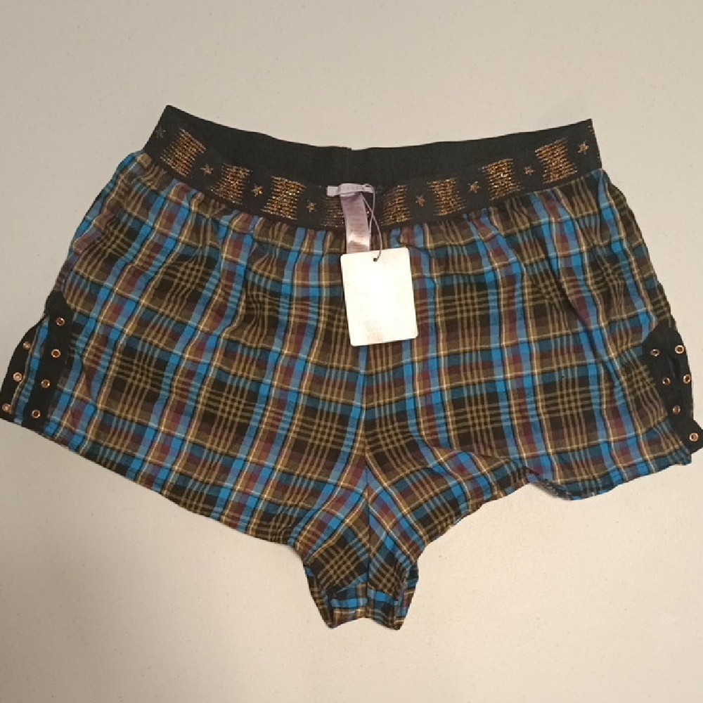 Savage X Fenty By Rihanna Plaid High Waist Shorts - Blue and Black
